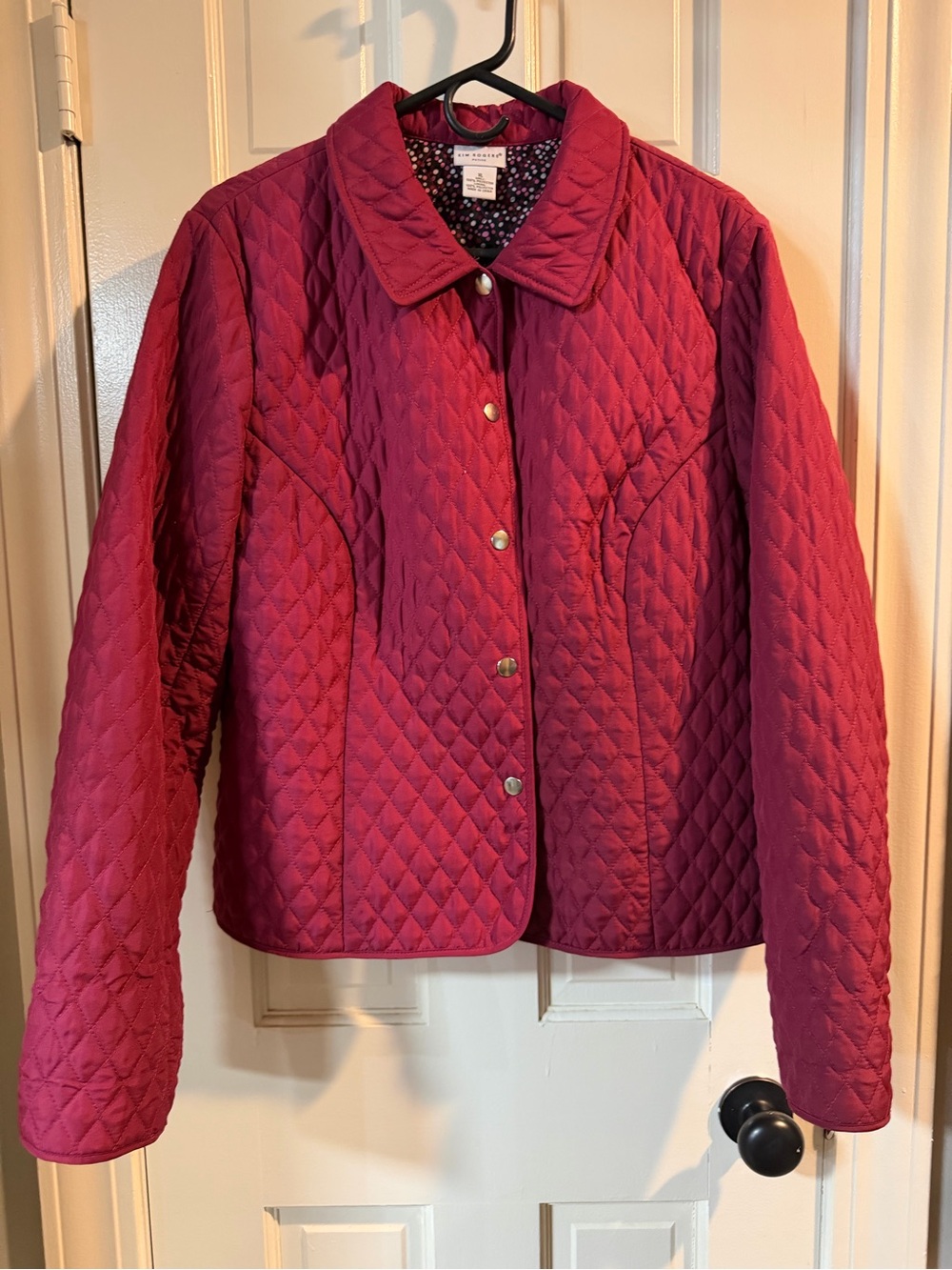 Kim Rogers Women’s Petite PXL Burgundy Quilted Snap-Front Lined Jacket